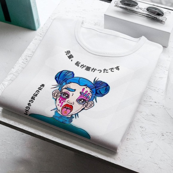 Scold Me Paper-Tongue Blue Lady White Longsleeve - Picture 1 of 2